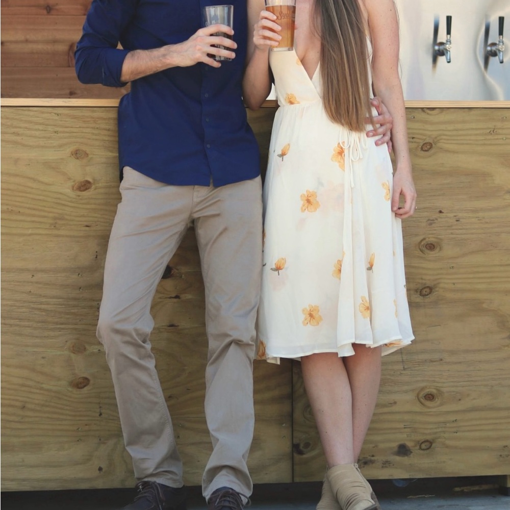 Reformation Cream Dress with Yellow Floral Accents